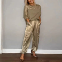 Agata | Women's Utility Pocket Pants Outfit Set in Gold