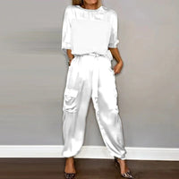 Agata | Women's Utility Pocket Pants Outfit Set in White