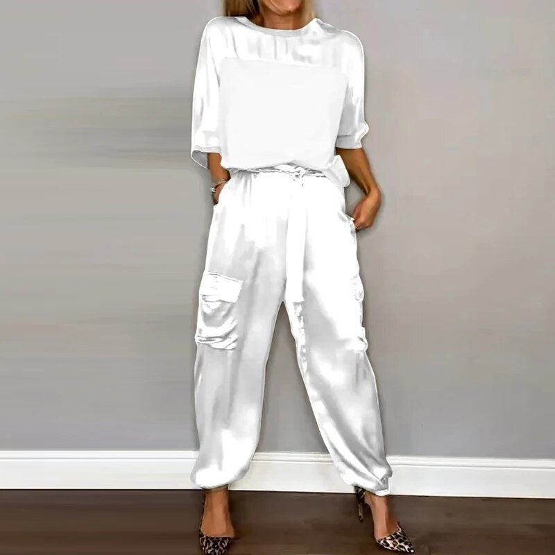 Agata | Women's Utility Pocket Pants Outfit Set in White