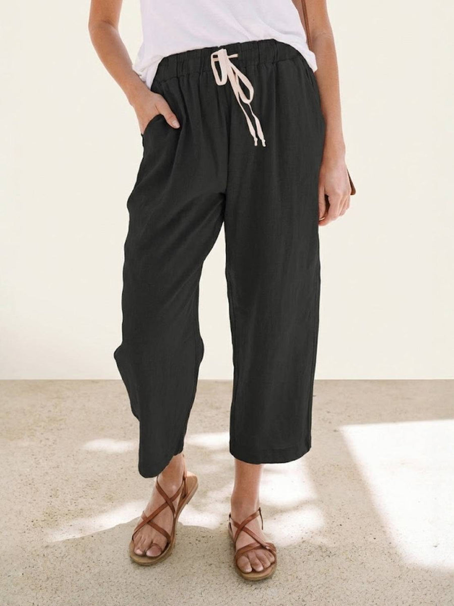 Aglaia | Women's Drawstring Slim Fit Pants in Black