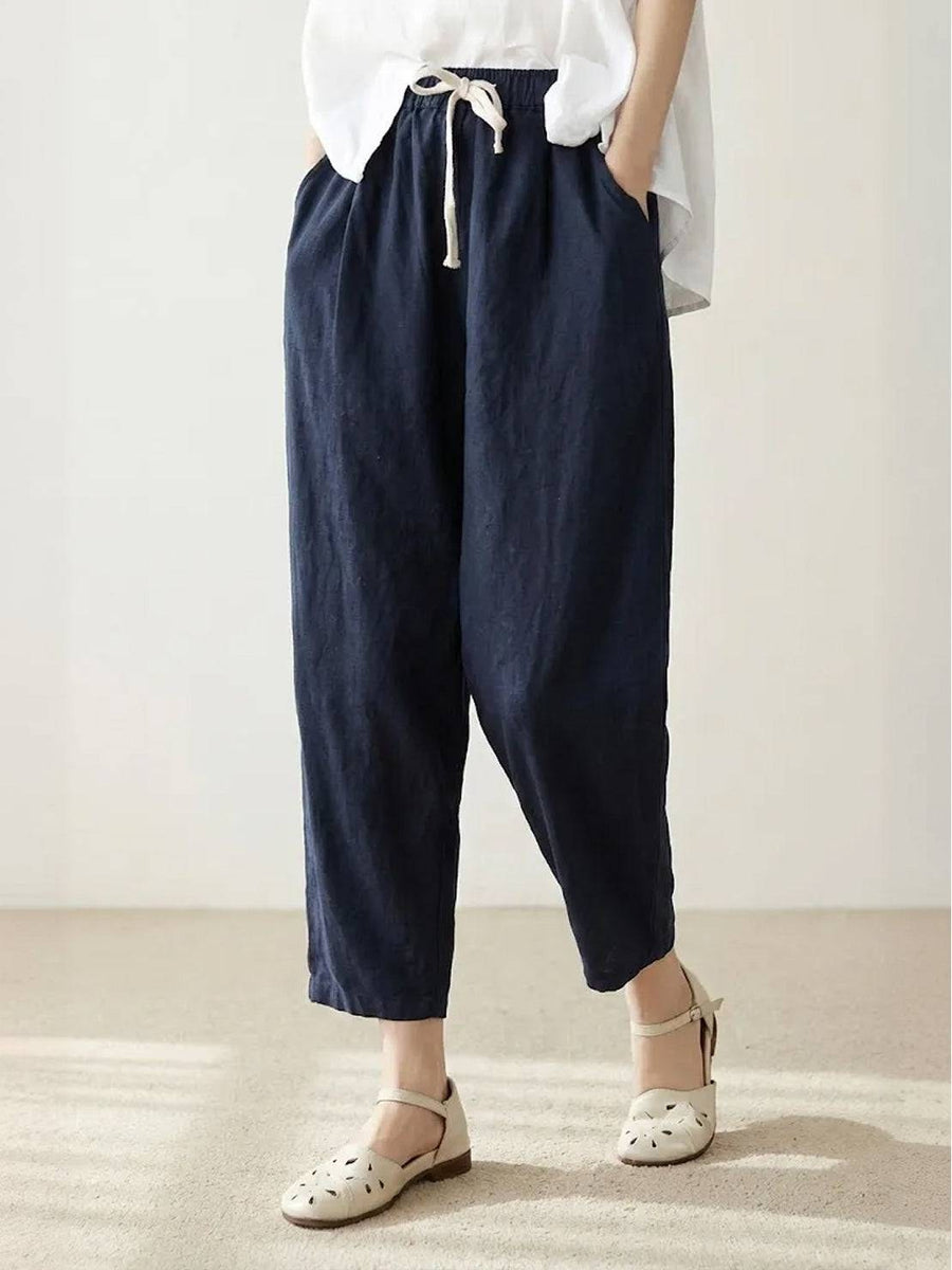 Aglaia | Women's Drawstring Slim Fit Pants in Navy Blue