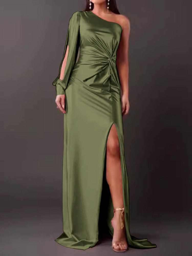 Agnes | Women's Asymmetric Elegant Evening Dress in Dark Green