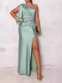 Agnes | Women's Asymmetric Elegant Evening Dress in Light Green