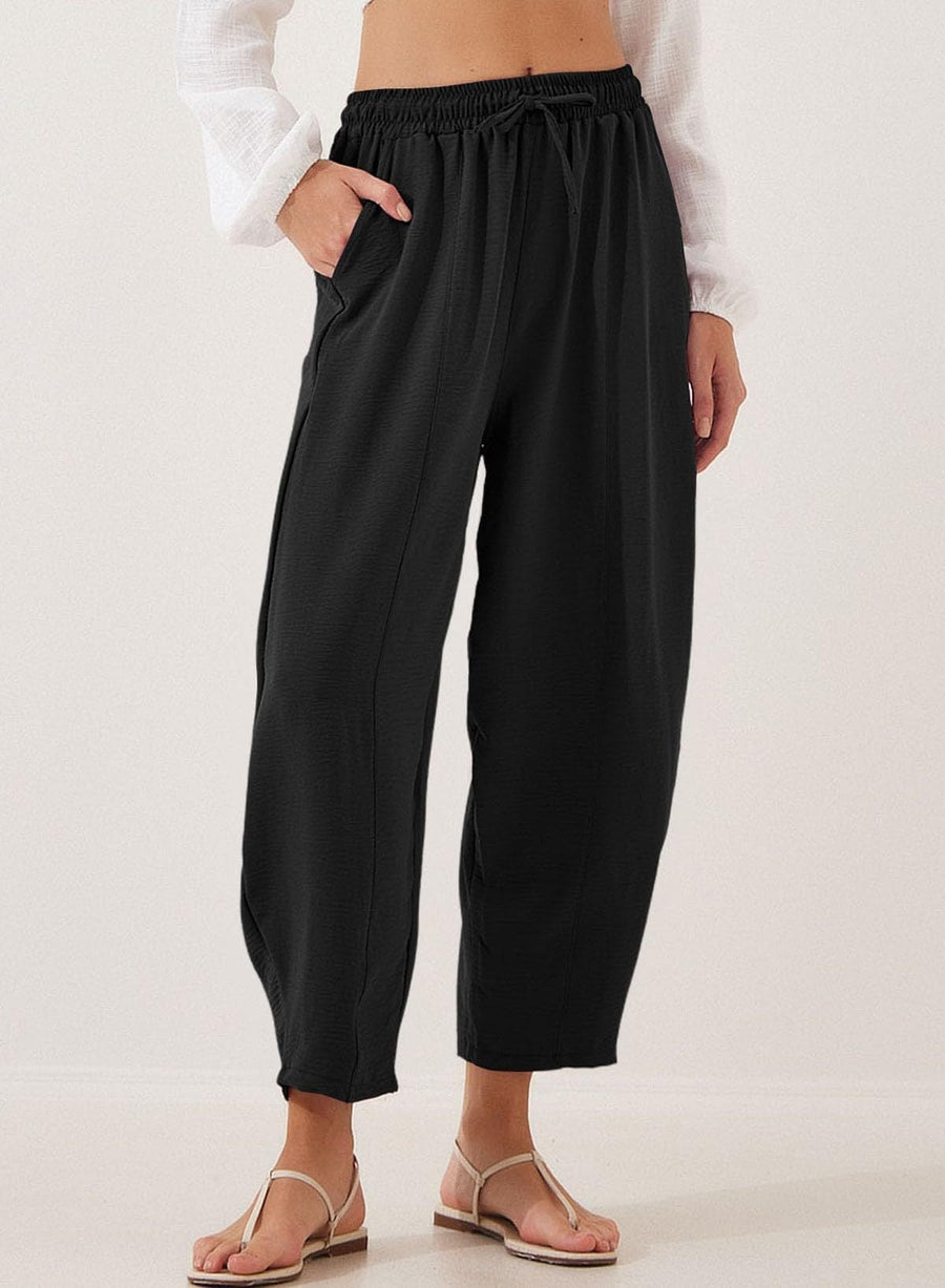 Aida | Women's Elastic Waist Pockets Lightweight Comfortable Casual Pants – Dress Pants in Black