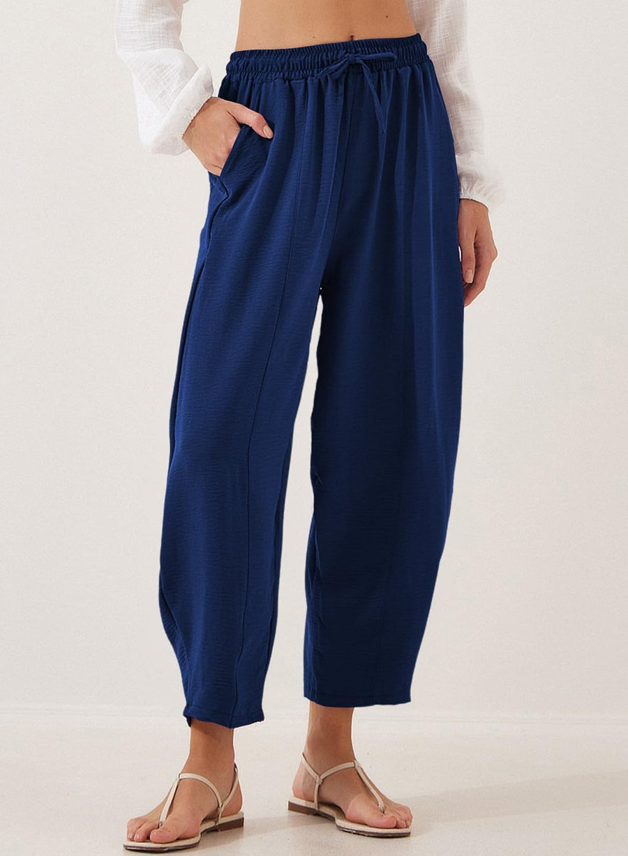 Aida | Women's Elastic Waist Pockets Lightweight Comfortable Casual Pants – Dress Pants in Dark Blue