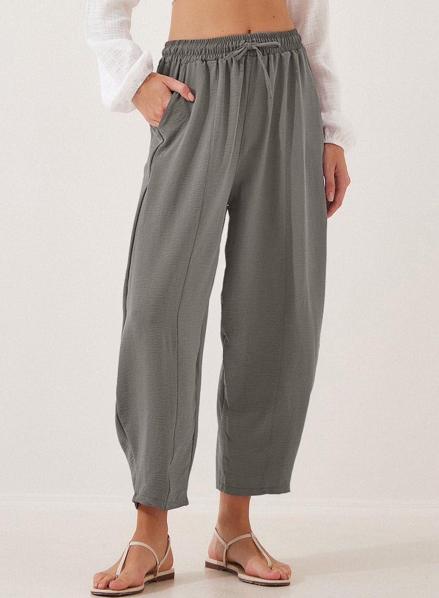 Aida | Women's Elastic Waist Pockets Lightweight Comfortable Casual Pants – Dress Pants in Gray
