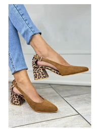Aida | Women's Closed toe slingback Block Heels in Light Brown