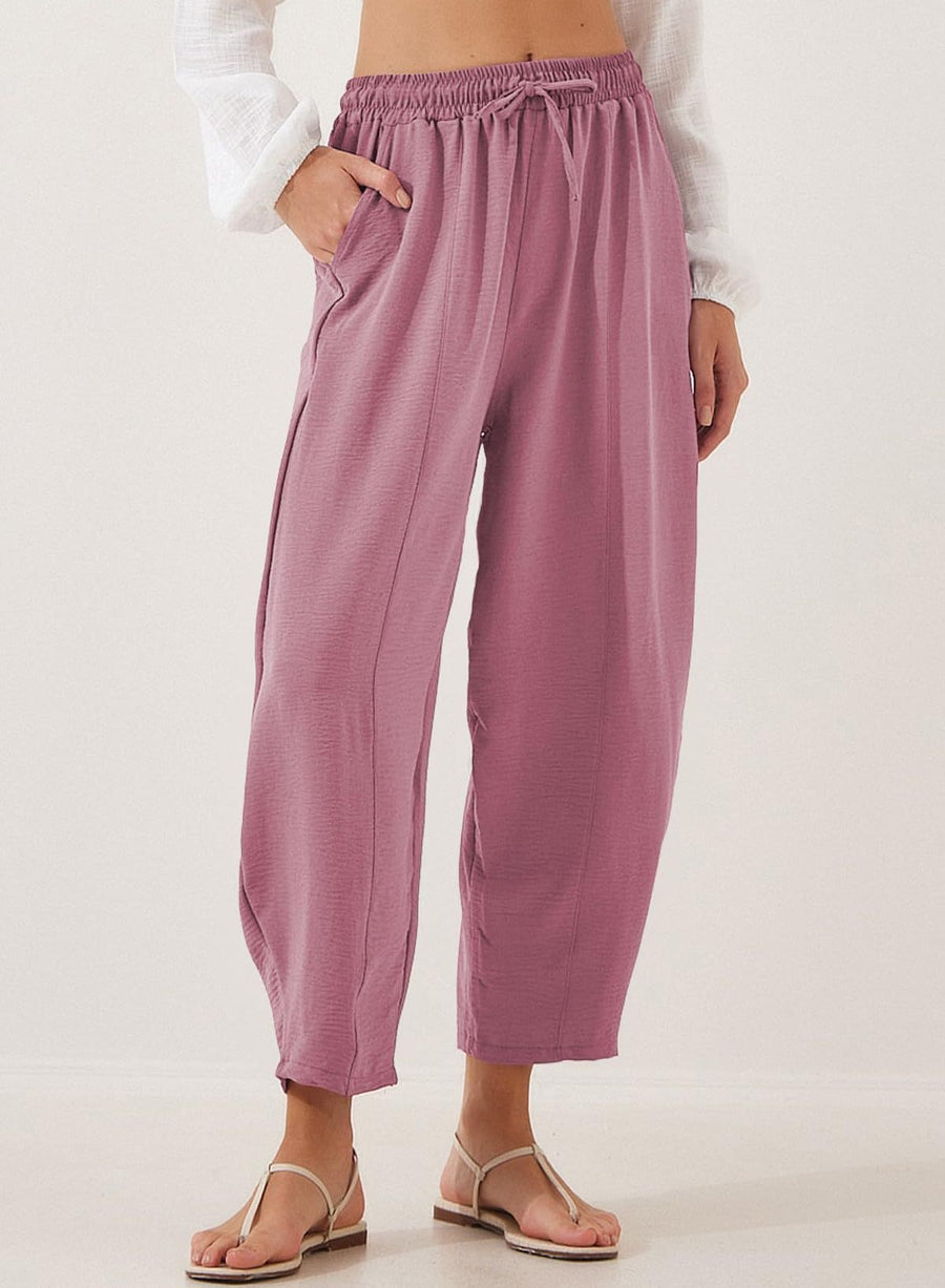 Aida | Women's Elastic Waist Pockets Lightweight Comfortable Casual Pants – Dress Pants in Purple