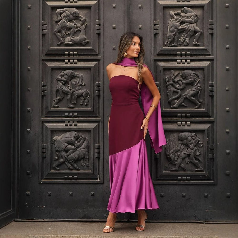 Aida | Women's Asymmetric Elegant Evening Dress in Purpur Red