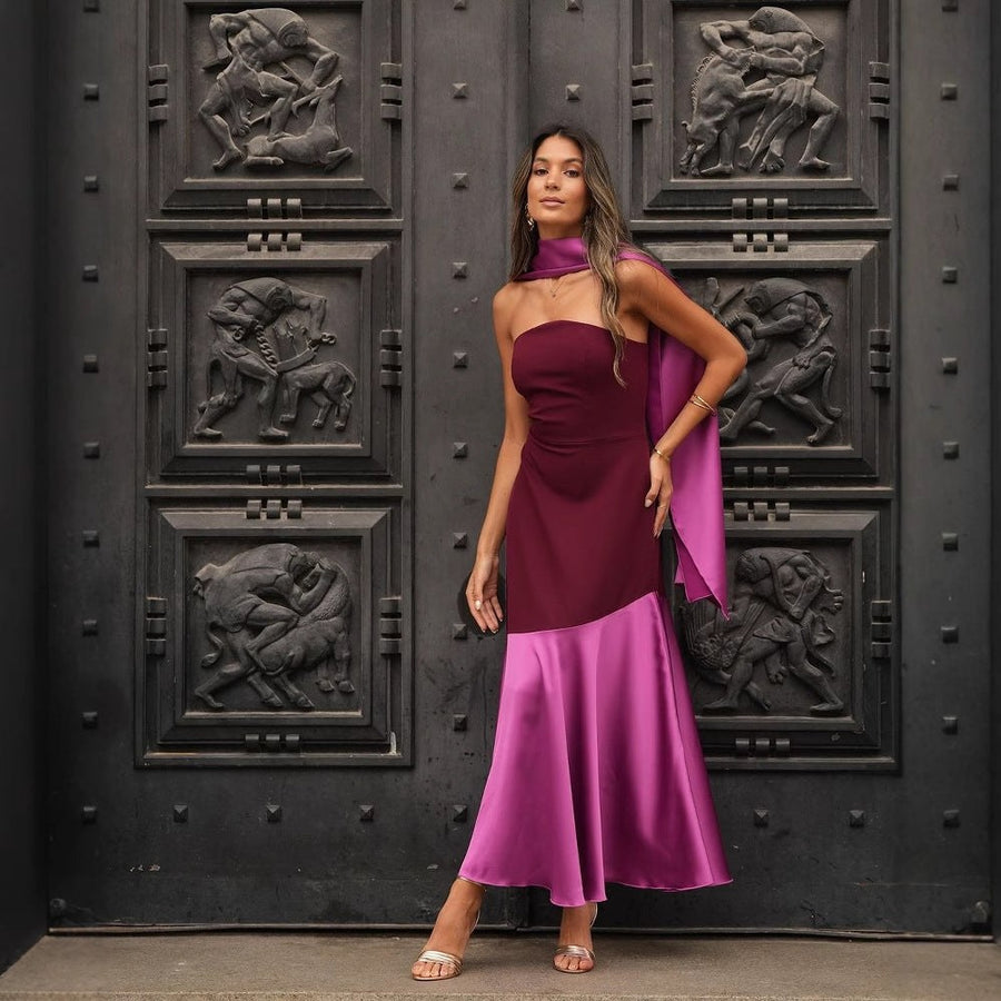 Aida | Women's Asymmetric Elegant Evening Dress in Purpur Red