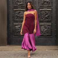 Aida | Women's Asymmetric Elegant Evening Dress in Purpur Red