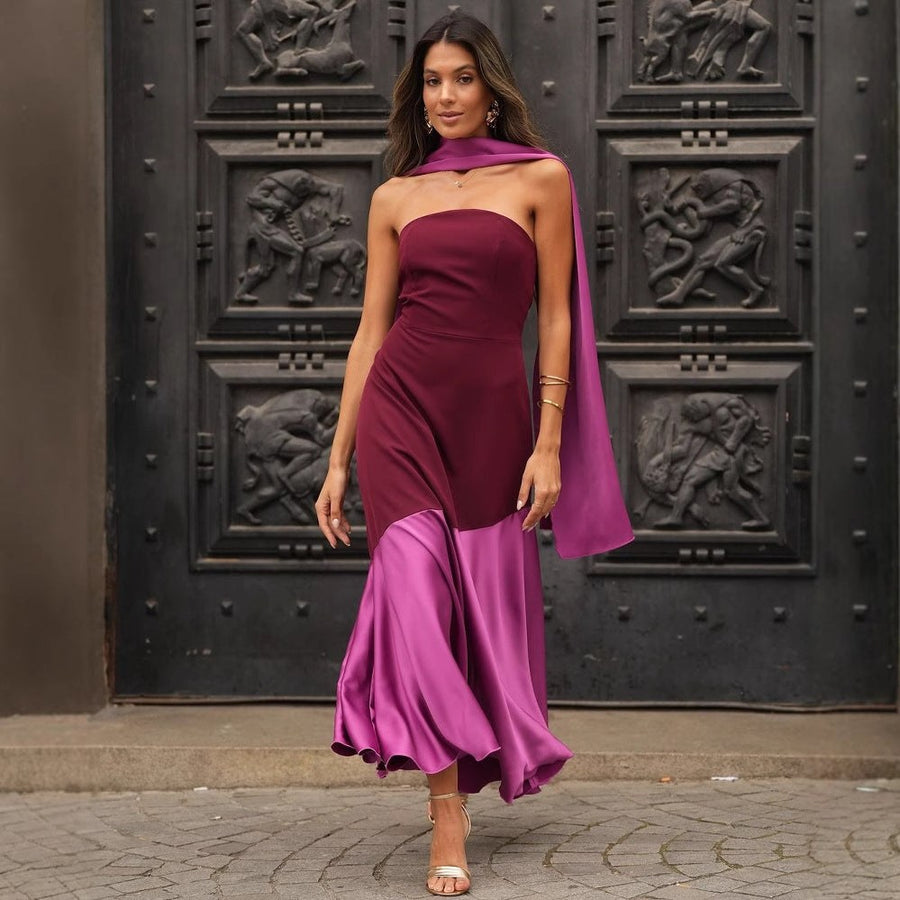 Aida | Women's Asymmetric Elegant Evening Dress in Purpur Red