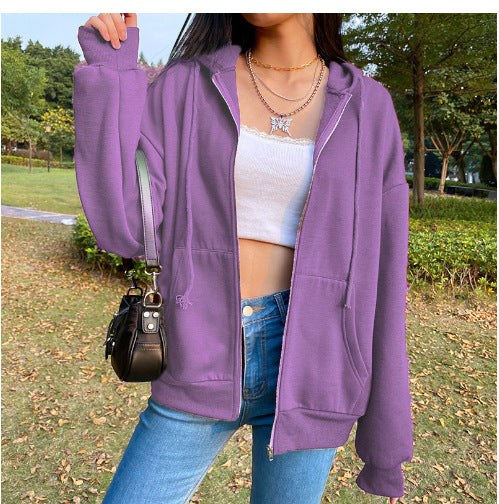 Aileen | Women's Pockets Hooded Comfortable Casual Jacket in Purple