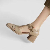 Aimee | Women's Closed Toe T-Strap Block Heels