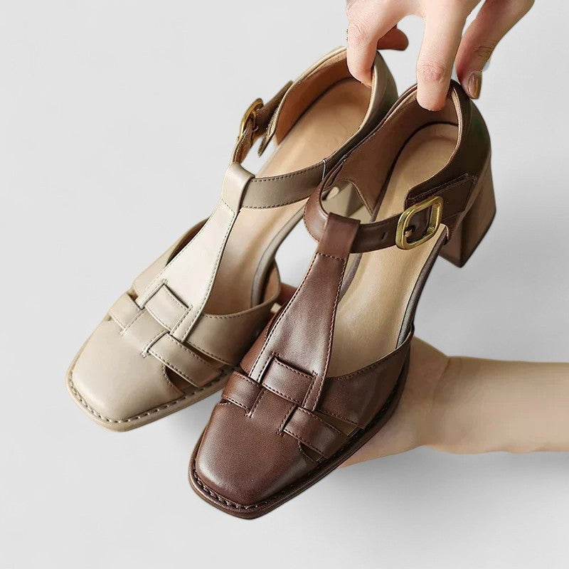 Aimee | Women's Closed Toe T-Strap Block Heels