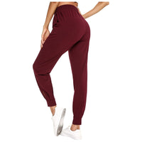 Aimee | Women's Elastic Waist Pockets Comfortable Pants – Dress Pants in Dark Red