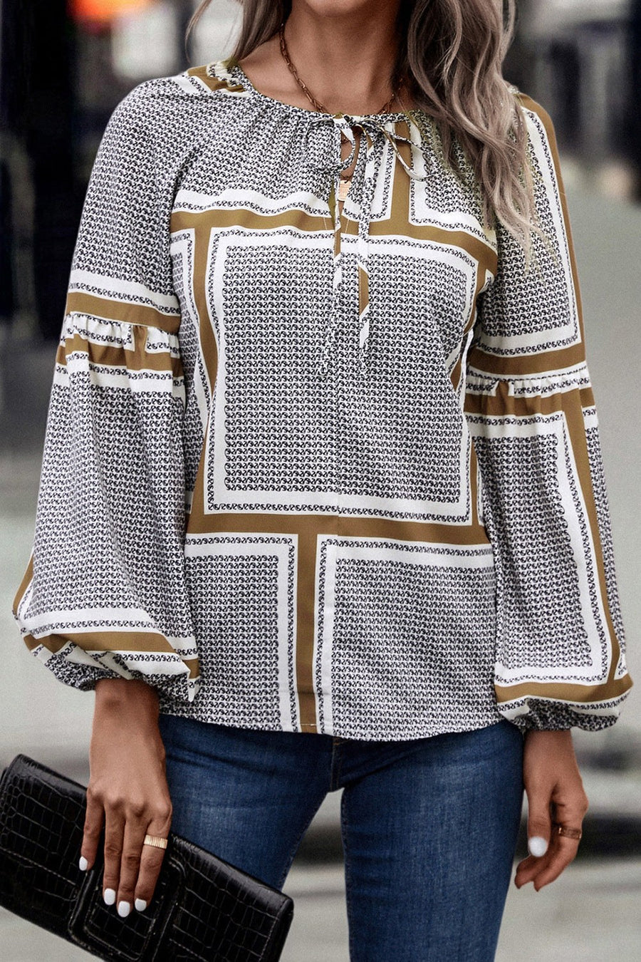 Aimee | Women's Ruffle Detail Elegant Modern Blouse in Khaki