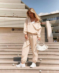 Alaia | Women's Pockets Hooded Two-Piece Set in Apricot