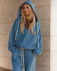 Alaia | Women's Pockets Hooded Two-Piece Set in Blue