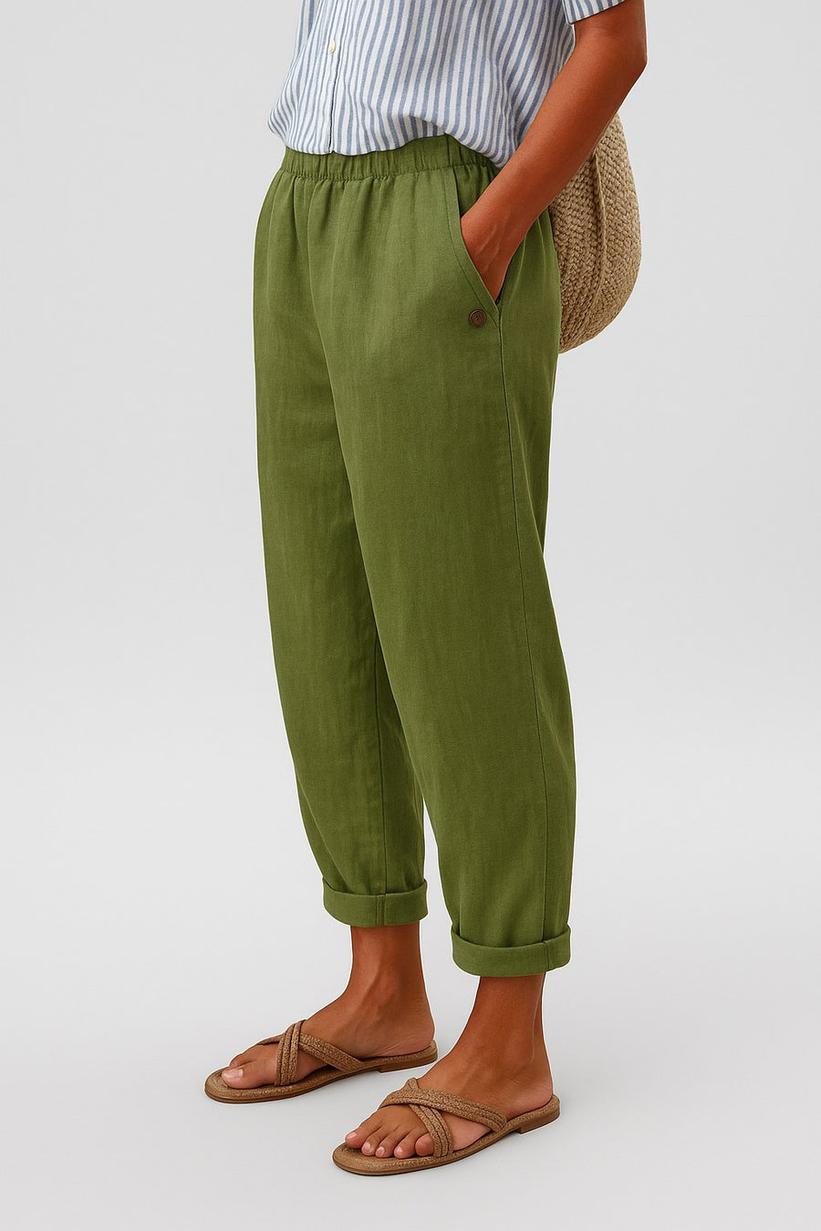 Alaia | Women's High Waist Tailored Pants in Green
