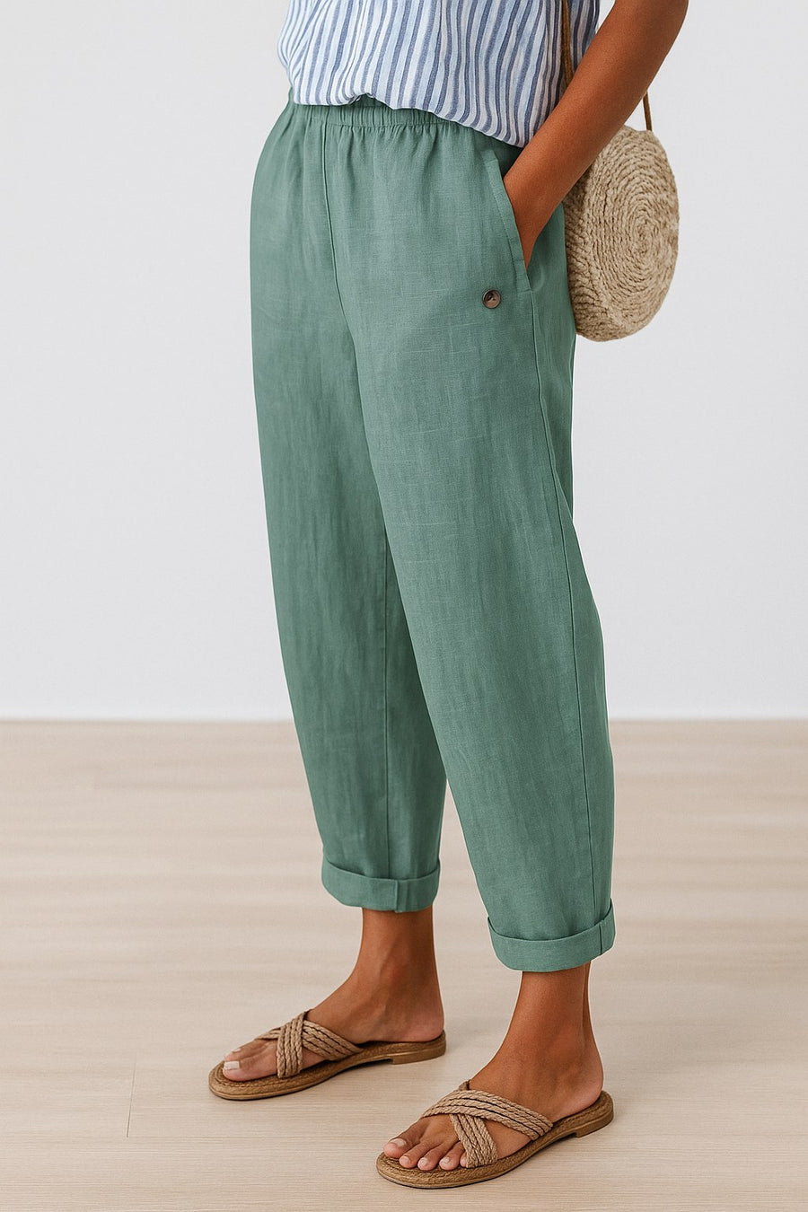 Alaia | Women's High Waist Tailored Pants in Light Blue