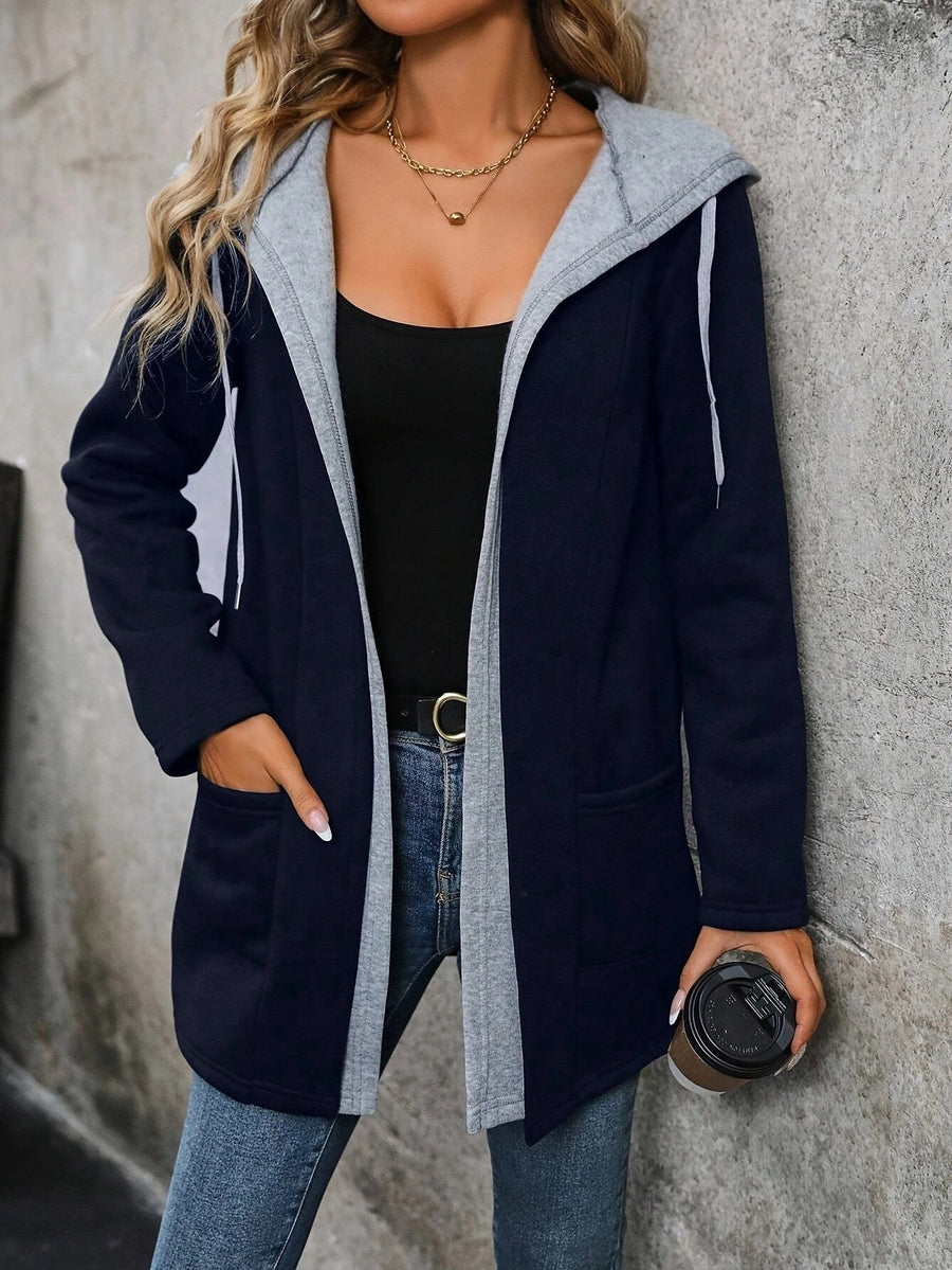 Alana | Women's Pockets Hooded Comfortable Knit Cardigan in Dark Blue