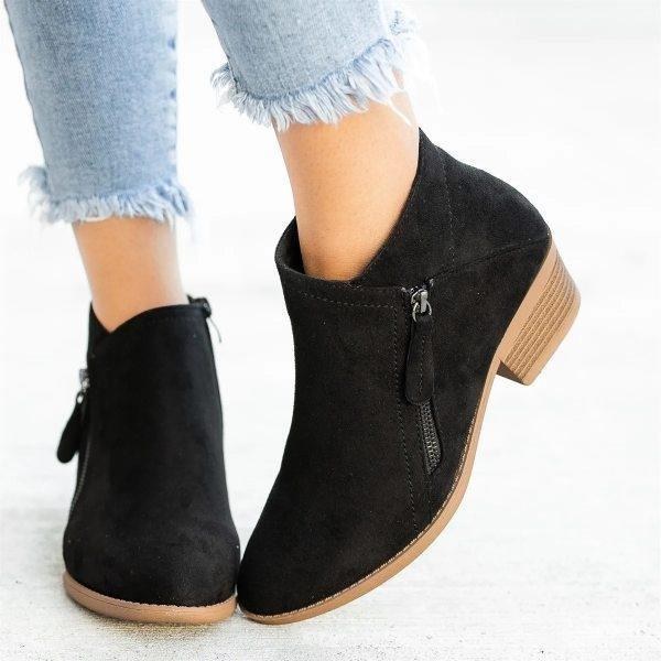 Alba | Women's Ankle Block Heel Side Zip Boots