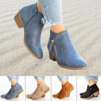 Alba | Women's Ankle Block Heel Side Zip Boots