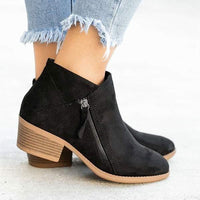 Alba | Women's Ankle Block Heel Side Zip Boots in Black
