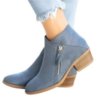 Alba | Women's Ankle Block Heel Side Zip Boots in Blue