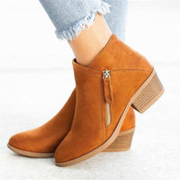 Alba | Women's Ankle Block Heel Side Zip Boots in Brown