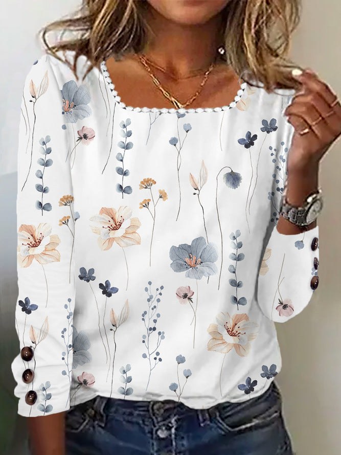 Alba | Women's Button Detail Floral Blouse in White