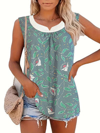 Alberta | Women's Sleeveless Floral Blouse Top in Green