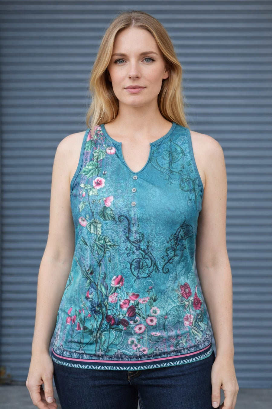 Alberta | Women's Button Detail Floral Blouse in As Shown