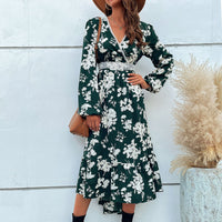 Alcyone | Women's Floral Elegant Maxi Dress in Pine Green