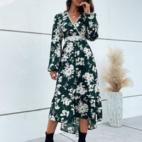 Alcyone | Women's Floral Elegant Maxi Dress in Pine Green