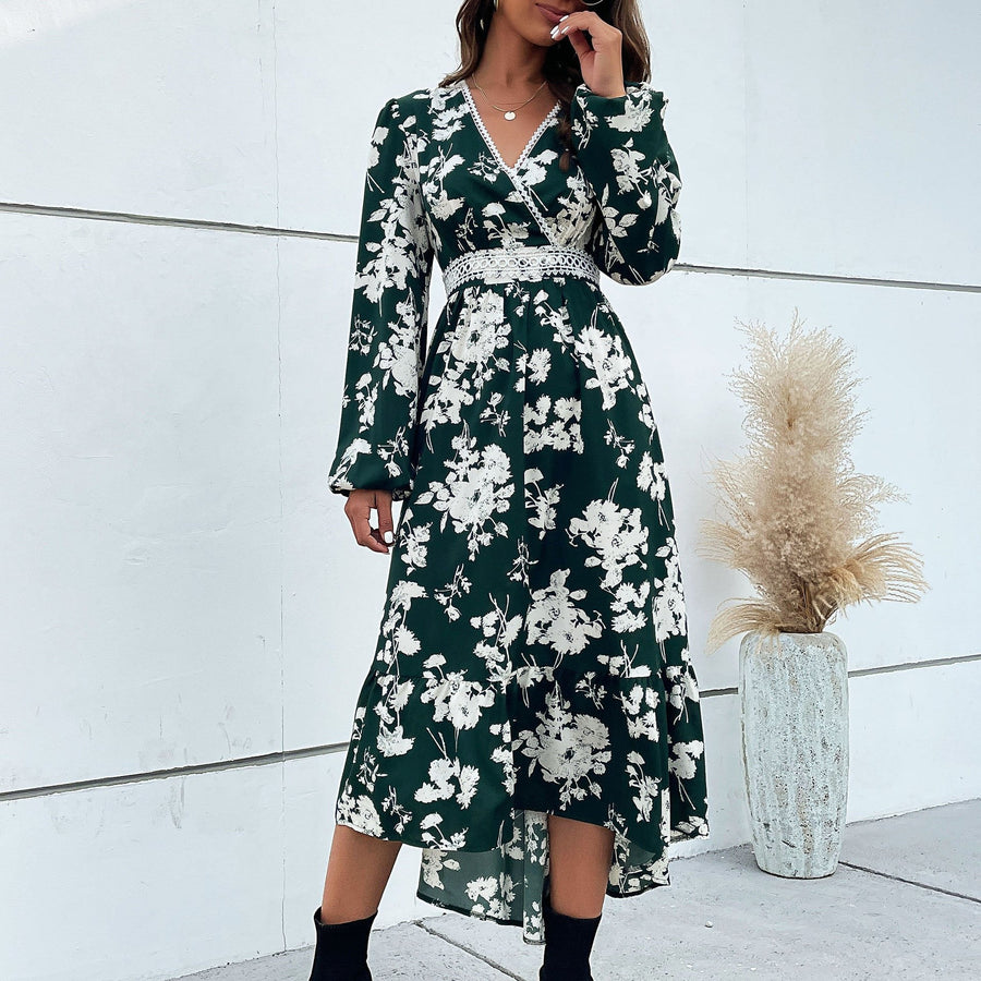 Alcyone | Women's Floral Elegant Maxi Dress in Pine Green