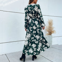 Alcyone | Women's Floral Elegant Maxi Dress in Pine Green