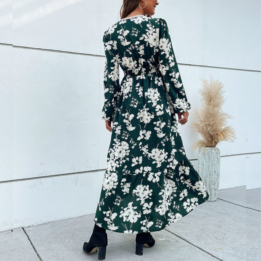 Alcyone | Women's Floral Elegant Maxi Dress in Pine Green
