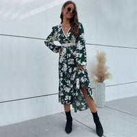 Alcyone | Women's Floral Elegant Maxi Dress in Pine Green