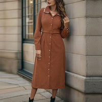 Aldegonde | Women's Waist Belt Belted Elegant Maxi Dress in Chestnut Brown