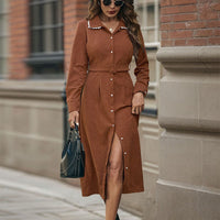 Aldegonde | Women's Waist Belt Belted Elegant Maxi Dress in Chestnut Brown