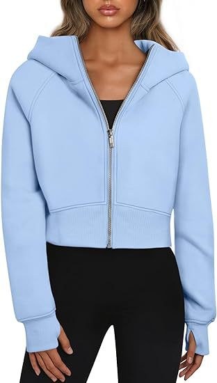 Alessia | Women's Zip Short Sleeve Hooded Comfortable Hoodie in Light Blue