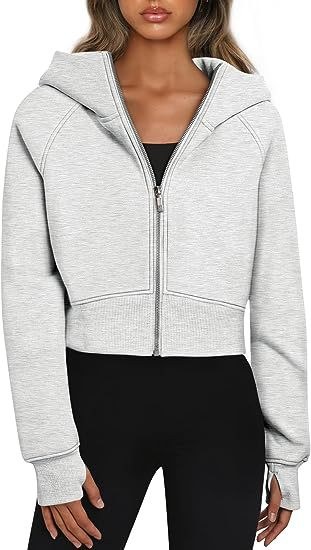 Alessia | Women's Zip Short Sleeve Hooded Comfortable Hoodie in Light Gray