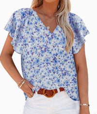 Alessia | Women's V-Neck Floral Blouse in Blue