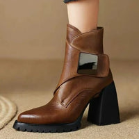 Alessia | Women's Ankle Block Heel With Strap Detail Boots in Brown