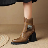 Alessia | Women's Ankle Block Heel With Strap Detail Boots in Khaki