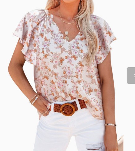 Alessia | Women's V-Neck Floral Blouse in Red