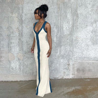 Aleta | Women's V-Neck Striped Elegant Maxi Dress