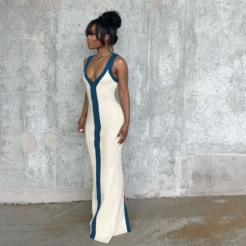 Aleta | Women's V-Neck Striped Elegant Maxi Dress